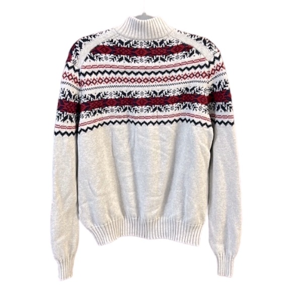 Izod Sweater FairIsle pattern Heathered cream with red and black Holiday - Picture 5 of 13